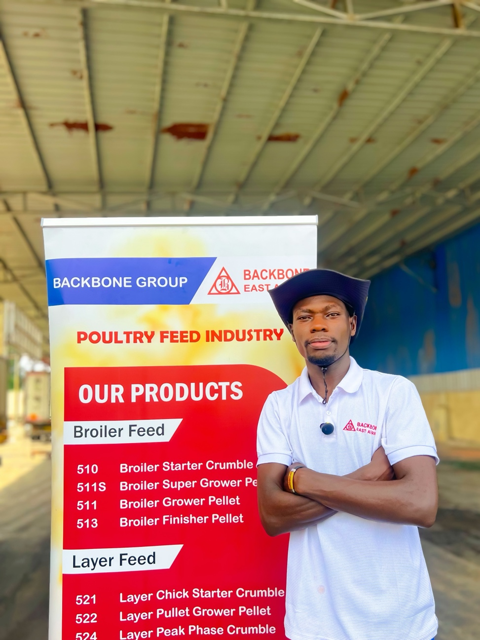 A Backbone technical representative presents the poultry feed range to visiting farmers.